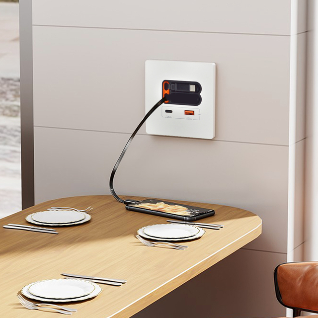Boente WB8612 New Style 10A 20W Fast Charging USB Socket 1*USB A+1*USB C 2*Expansion Cable Commercial Use PC Wall Mount