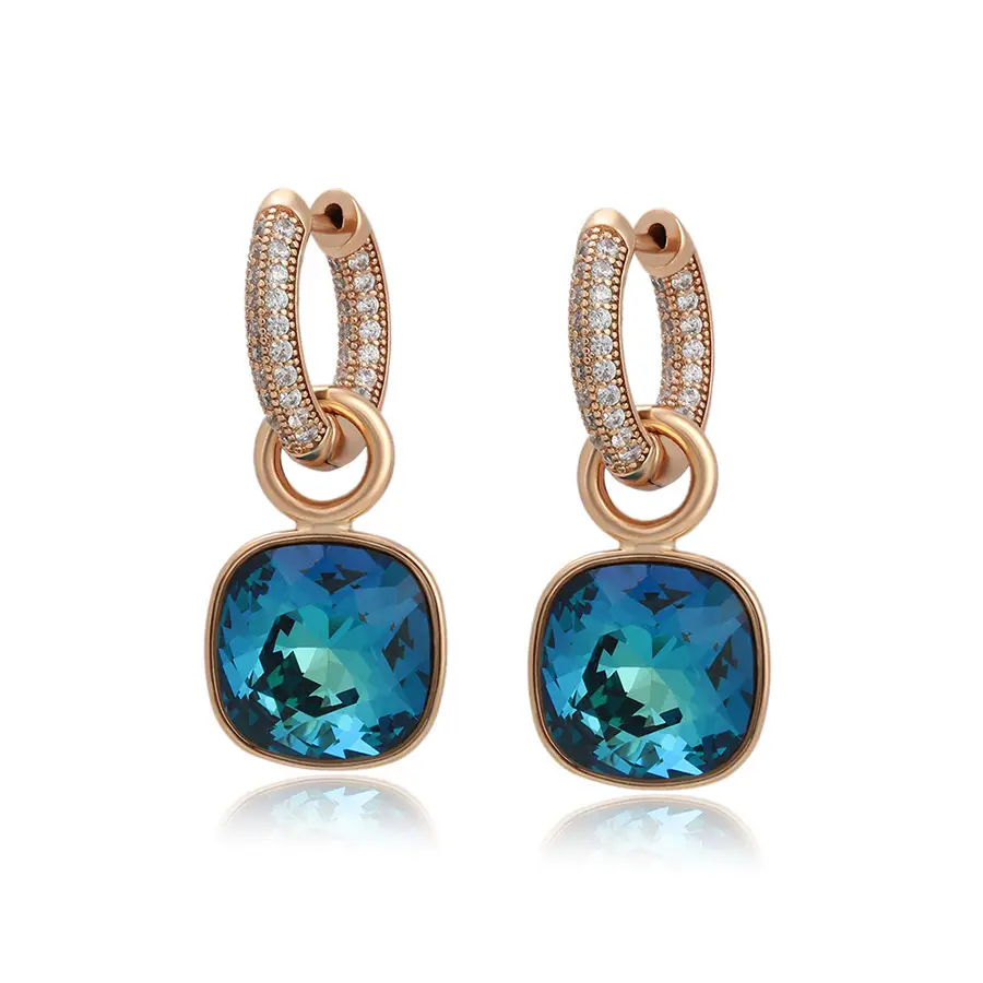 A00491083 xuping jewelry light luxury French style fashionable retro geometric blue crystal 18K gold-plated earrings