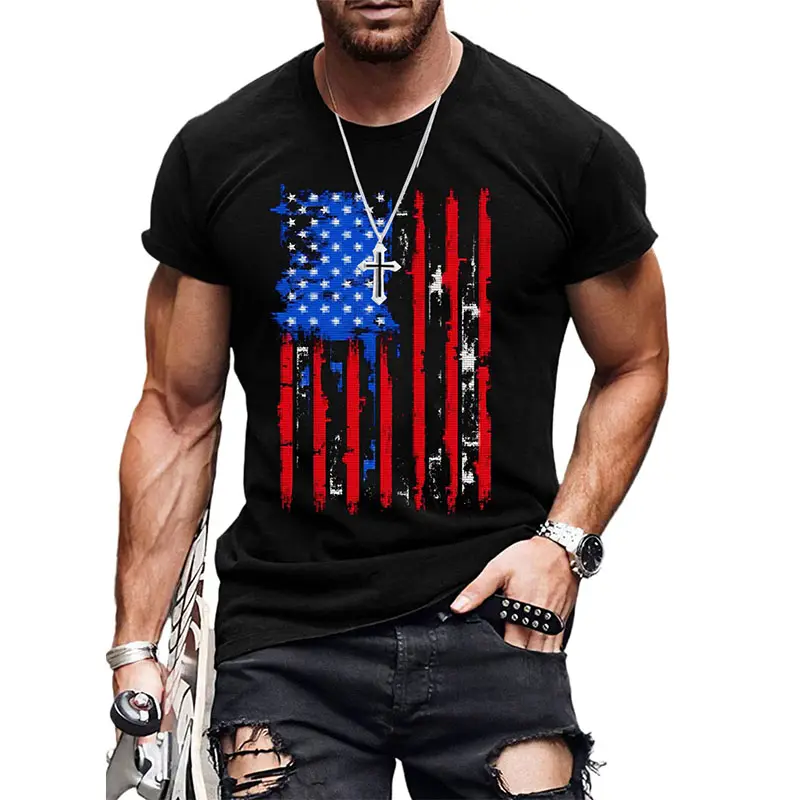 Ms bandiera americana t-Shirt 3d personalizzabile con stampa grafica t-Shirt ampia in cotone manica corta Casual girocollo per gli uomini all'ingrosso