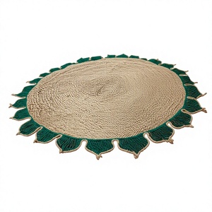 Bohemian Jute <b>Round</b> Area Rug Geometric Pattern Scalloped Edge Handcrafted Natural Black Living Room Floor <b>Mat</b> Made in BD - Product Image 6