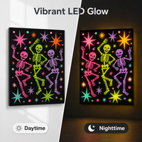 Nouvelle Arrivée : Décoration Murale Carrée en Toile LED Imprimée Halloween – Squelette Dansant Ludique et Étoile – Impression Personnalisée pour les Fêtes