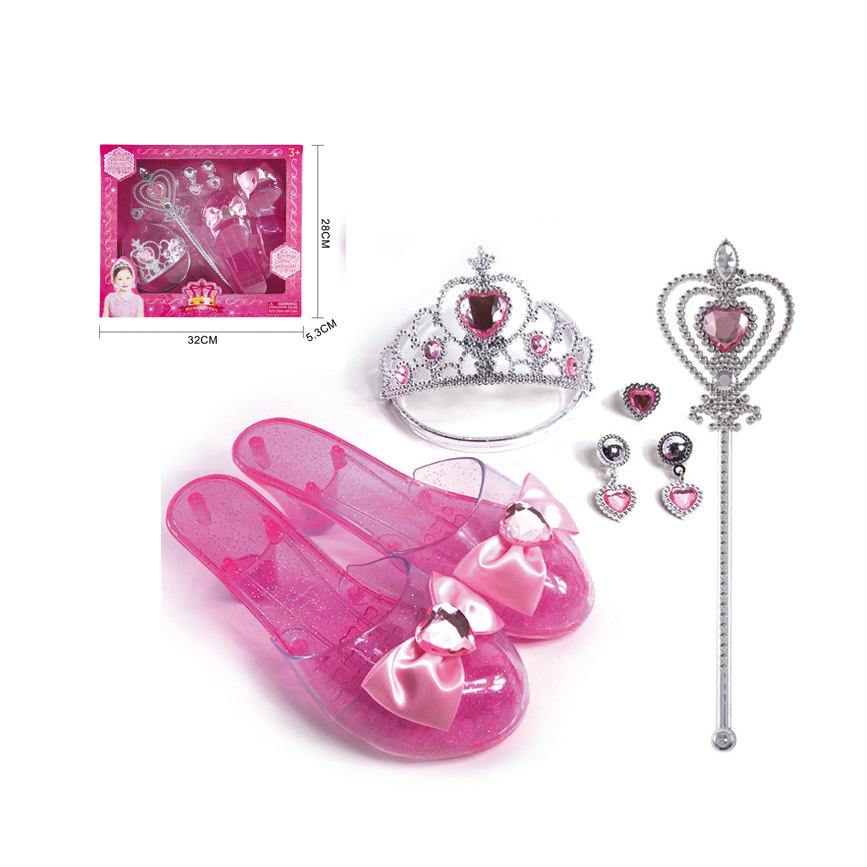 Corona de princesa de plástico para niños, zapatos de tacón alto
