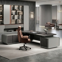 Bureau de direction en bois sur mesure, bureau moderne de luxe, bureau haut de gamme avec bande LED et tiroir à serrure à code