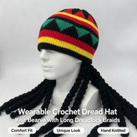 Bonnet tricoté 100% acrylique avec broderie 3D Rasta Dreadlock, fausses dreads, rayures Reggae, casquette de fête à motif, unisexe, chaud pour l'hiver, déguisement