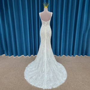 Pour Jancember LSSM004 robe de mariée sirène de luxe moderne Spaghetti sangle conception paillettes cristal dentelle décorations longue chapelle - Product Image 5