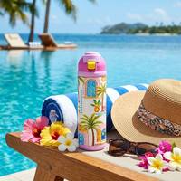Bouteille Isotherme en Acier Inoxydable 24oz avec Couvercle à Rabat, Motif Méditerranéen, pour Vacances à l'Île, Vente en Gros, Personnalisation OEM