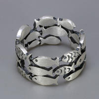 Anillos de Plata de Ley 925 con Diseño de Pez Nadando de Tres Filas, Acabado Mate Antiguo, Joyería Fina para Mujer
