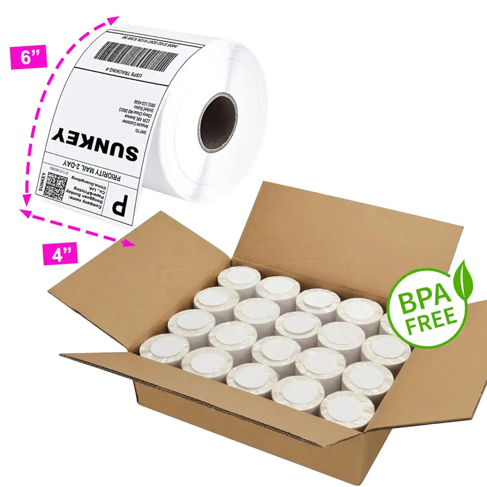 A Grade Custom Logo Adhesive 4X6 Sticker Transfer Labels Self Adhesive Upc Barcode Thermal Paper For Shipping Printer Packages