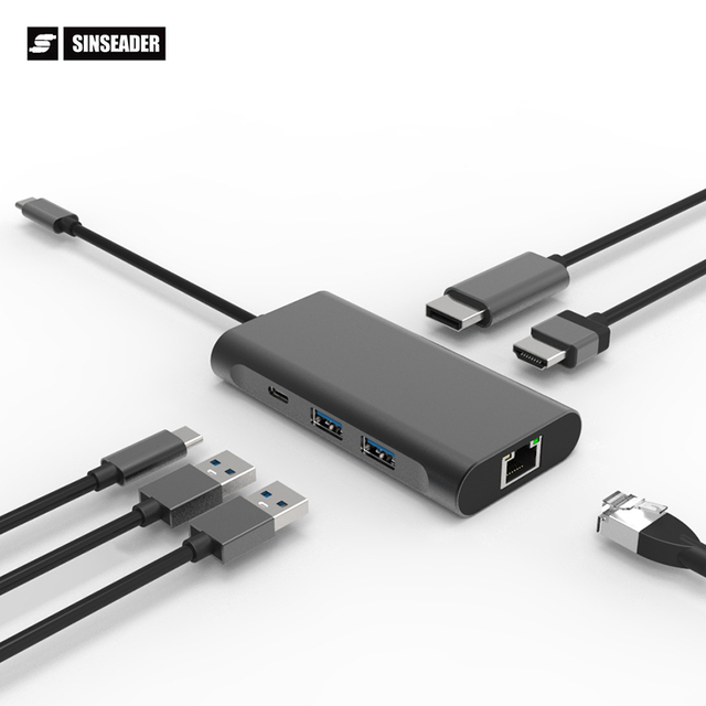 OEM ODM 6 Port Docking Station Type-C to HDMI  DisplayPort RJ45 PD 100W USB 3.0 Hub Aluminum Alloy Casing 6 in 1 USB-C Hub