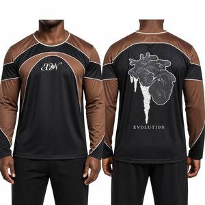 Maillot de football rétro unisexe surdimensionné à manches longues, respirant, 100 % polyester, imprimé numériquement, personnalisable, style streetwear - Product Image 2