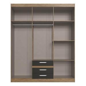 Armoire de style moderne ESSENTIAL 6 portes 3 tiroirs en bois pour chambre à coucher, revêtement en panneaux de particules avec vernis céramique noir - Product Image 3