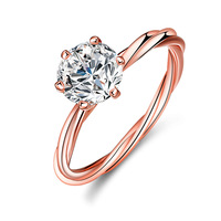 Bague en argent sterling S925 plaqué or rose, six griffes, moissanite, diamant rond, croix, vigne, alliance, cadeaux de la Saint-Valentin