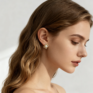 เครื่องประดับสุภาพสตรี14K ชุบทองขายดีเพทายเม็ดกลมต่างหูมุกเทียมสไตล์มุกแท้ Seaside Perla - Product Image 4