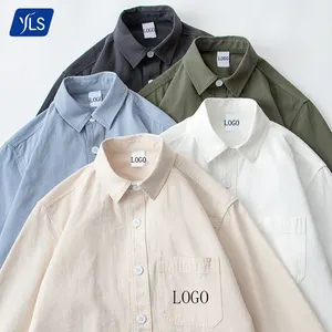 YLS Men's Wholesale Fashion Casual Shirts 100 Cotton Slim Fit Western Plain Basic Pocket Long Sleeve Shirt Custom Logo