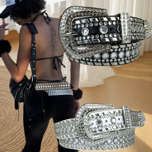 Ceintures de Luxe de Créateur <span class=keywords><strong>BB</strong></span> <span class=keywords><strong>Simon</strong></span> en Diamants Style Western pour Hommes et Femmes, en Cuir Orné de Cristaux et de Strass, Boucle Personnalisée - Product Image 1