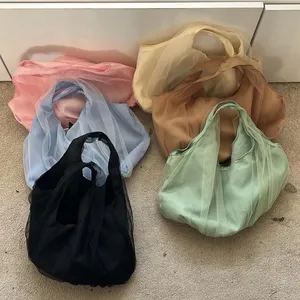 Корейская летняя элегантная кружевная Женская пляжная сумка для покупок нишевый дизайн двухслойная газовая органза нежная сумочка