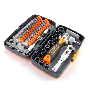Kit d'outils de poche, tournevis à cliquet, clé à douille, tige flexible et embouts, ensemble de réparation compact 38-en-1 pour la maison, l'automobile et l'extérieur - Product Image 1