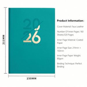 Carnet A5 personnalisé 2026 avec logo, agenda quotidien, journal, carnet avec couverture en cuir - Product Image 5