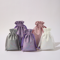 Pochette à cordon en velours scintillant de luxe avec logo personnalisé, sacs d'emballage pour bijoux, épais, anti-poussière, à effet métallique irisé et brillant