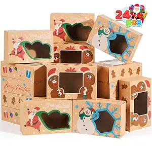 24件批发定制圣诞包装纸礼品窗户糖果盒圣诞纸盒包装圣诞盒带窗户