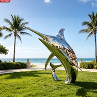 YOUFINE Statue de marlin moderne en acier inoxydable 304/316, sculpture de poisson-sabre polie miroir pour jardin de station balnéaire