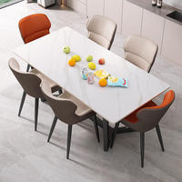 Table à manger carrée moderne et simple, écologique, durable, en pierre, avec pieds en métal luxueux pour 4 à 6 personnes, pour hôtels, familles, restaurants
