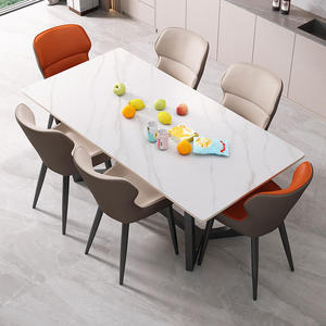 Table à manger carrée moderne et simple, écologique, durable, en pierre, avec pieds en métal luxueux pour 4 à 6 personnes, pour hôtels, familles, restaurants - Product Image 3