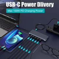 Base de Conexión Tipo-C Personalizada de 12-14 Puertos con USB 2.0, USB 3.0, 10 Puertos, 100W PD, RJ45, Entrada de Audio de 3.5mm, en Stock