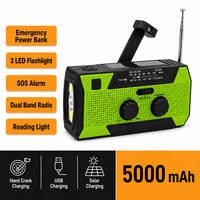 Cargador de Teléfono Recargable Solar a Manivela, Impermeable, 5000mAh, con Luz de Lectura, Portátil, para Emergencias y Supervivencia