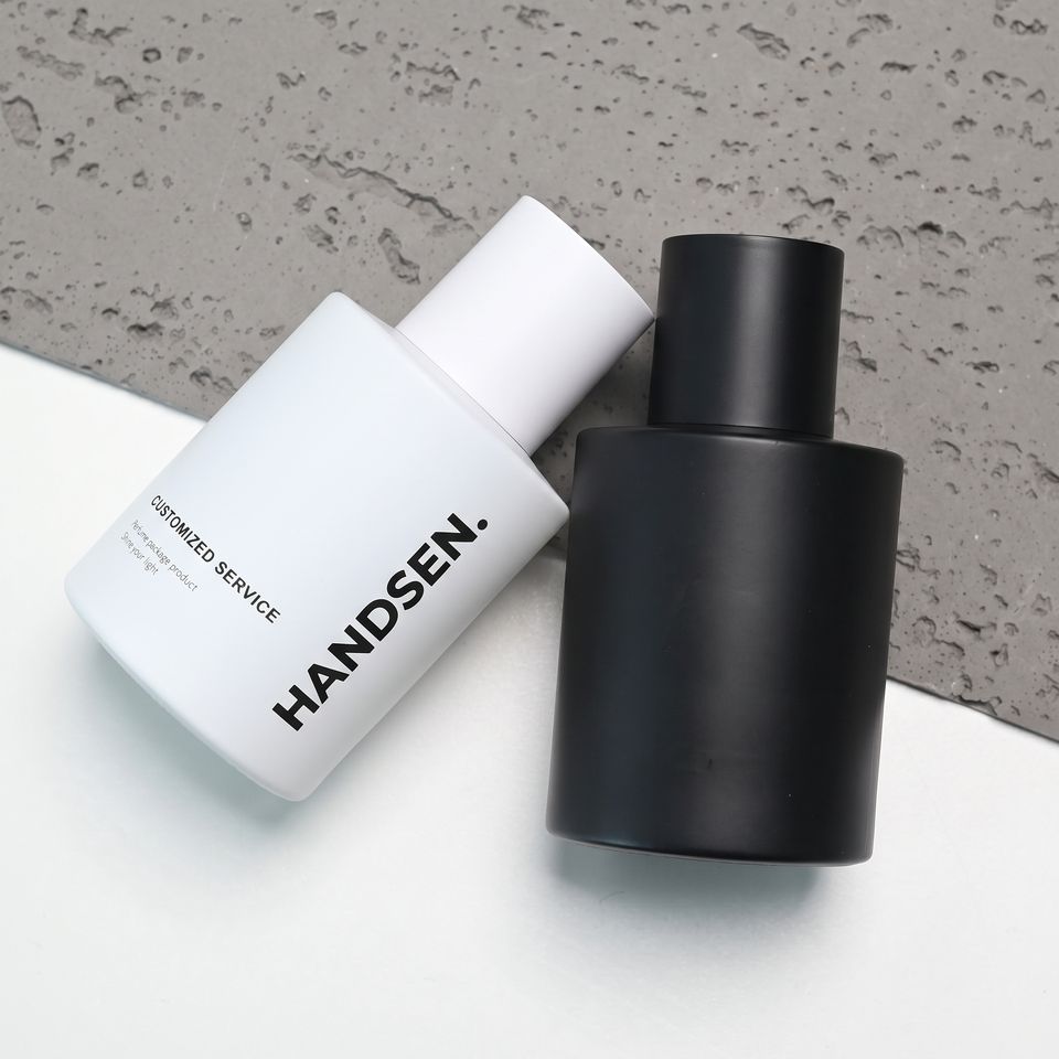 50ml Black White Glass Perfume Bottle, Empty Cylindrical Luxury ...