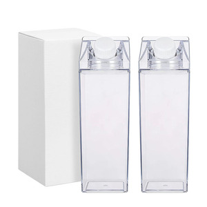 Botella de Agua de Plástico Transparente de 500 ml y 1000 ml, a Prueba de Fugas, Libre de BPA, Reutilizable, Cuadrada, para Leche y Jugos - Product Image 1