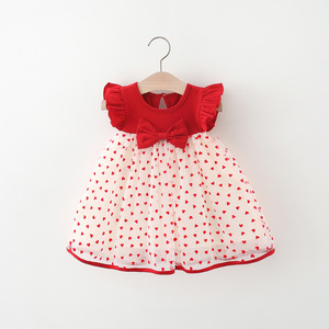 Nuovo Vestito Primaverile 2024 per Bambine 1-3 Anni, Stile Coreano con Fiocco, Maniche a Lanterna, Cotone, Cuoricini in Rete e Stampa Leopardata - Product Image 1