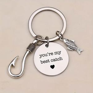 You're My Best Catch Fishing Keychain for Men, Stainless Steel <b>Hook</b> Pendant Gift for Fishermen, Romantic Couple Gift - Product Image 2