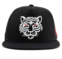 Gorra de malla con visera plana 100% poliéster con imagen bordada en 3D con diseño animal para deportes al aire libre, viajes y ocio.