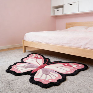 Alfombra Personalizada en Forma de Mariposa Rosa Marrón, Alfombras de Área con Diseño Personalizado para Sala de Estar, Alfombras de Lujo Hechas a Mano de Lana - Product Image 3