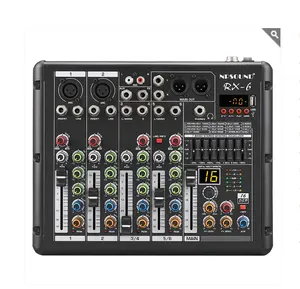 Pabrik OEM 6 saluran profesional Mixer Audio DJ Sound Mixing Console 48V Phantom Power Support Monitor mixer untuk acara besar