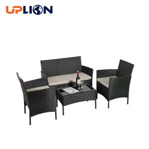 طقم أثاث خارجي من الراتان الصناعي مكون من 4 قطع من أبليون، إطار معدني، أريكة من الخيزران، طاولة وكراسي للحديقة - Product Image 6