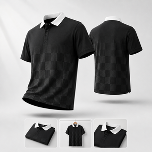 Polo de Golf a Cuadros Negro Premium Personalizado para Hombre, Ropa Corporativa de Marca Privada con Tecnología de Absorción de Humedad, OEM - Product Image 2