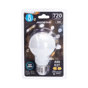 Ampoule LED A60 E27 6W blanc laiteux, efficacité énergétique, longue durée de vie, idéale pour l'éclairage décoratif et d'ambiance. - Product Image 2