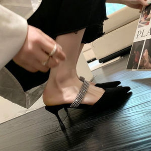 Sandalias De Verano a punta chiusa strass di diamanti Bling stilista di moda donna tacchi alti da donna sandalo Sexy - Product Image 6