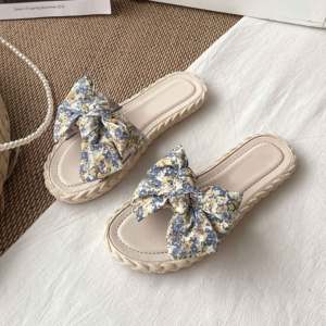 Sandalias de Playa Casuales para Mujer, Estilo Espadrille, Color Crema, con Lazo de Tela Floral, Correa <span class=keywords><strong>Transparente</strong></span>, Suela con Textura de Cuerda, Punta Abierta y Plana - Product Image 6