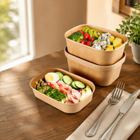 Contenedor de Alimentos Rectangular de Papel Kraft con Logotipo Personalizado, Biodegradable, con Tapa, para Comida para Llevar de Restaurantes y Eventos al Aire Libre
