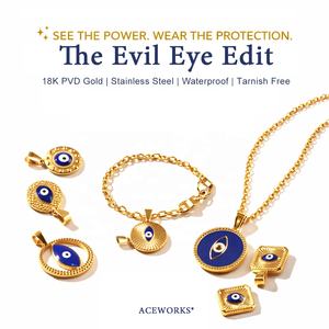 Colección <span class=keywords><strong>Ojo</strong></span> Turco | Dije de <span class=keywords><strong>Ojo</strong></span> Turco de Acero Inoxidable | Dijes para Joyería con Baño de Oro PVD de 18K | Impermeable, Hipoalergénico - Product Image 1