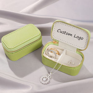 Custom Logo Mini Portable Earrings Zipper Leather Travel Ring <b>Jewelry</b> Storage <b>Case</b> Packaging Small Necklace <b>Jewelry</b> Box - Product Image 3