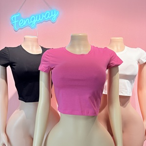 <span class=keywords><strong>T</strong></span>-<span class=keywords><strong>shirts</strong></span> décontractés pour femmes, coupe ajustée, col rond, manches courtes, en coton extensible imprimé - Product Image 1