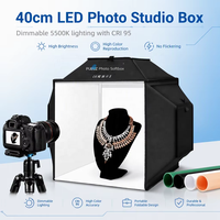 PULUZ Boîte à lumière photo 40 cm avec 3 panneaux LED, tissu diffuseur pour estomper la lumière et réduire les reflets, idéale pour bijoux et petits appareils électroniques