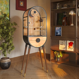 Natuurlijke Houten Massief Hout Rvs Bird House Diy Luxe Grote Vogelkooi Met Knoopsluiting Gouden Voor Papegaaien - Product Image 1