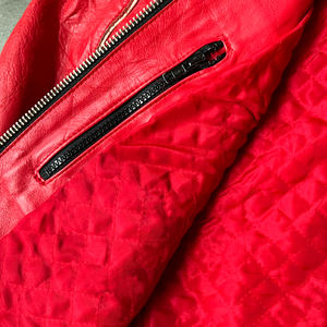 Jaket Balap Vintage Merah Berkualitas Tinggi Khusus Pria Kulit Asli dengan Patch Chenille Bordir Gaya Vintage Chaquetas - Product Image 5