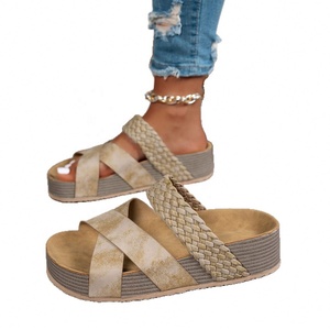 Nouvelles sandales compensées pour femmes, design sans bride, décontractées et tendance, pour l'été et le printemps, diverses options de couleurs, bout ouvert - Product Image 6