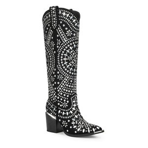 <span class=keywords><strong>Botas</strong></span> Vaqueras Negras Hechas a Mano WETKISS, MOQ Bajo, con Punta de Acero, Tachuelas, Tacón Grueso, Altura hasta la Rodilla, <span class=keywords><strong>para</strong></span> Fiesta - Product Image 1